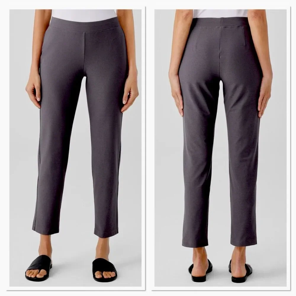 Elieen Fisher Gray Washable Stretch Crepe Pants Slim‎ Fit Ankle Pull On Size M